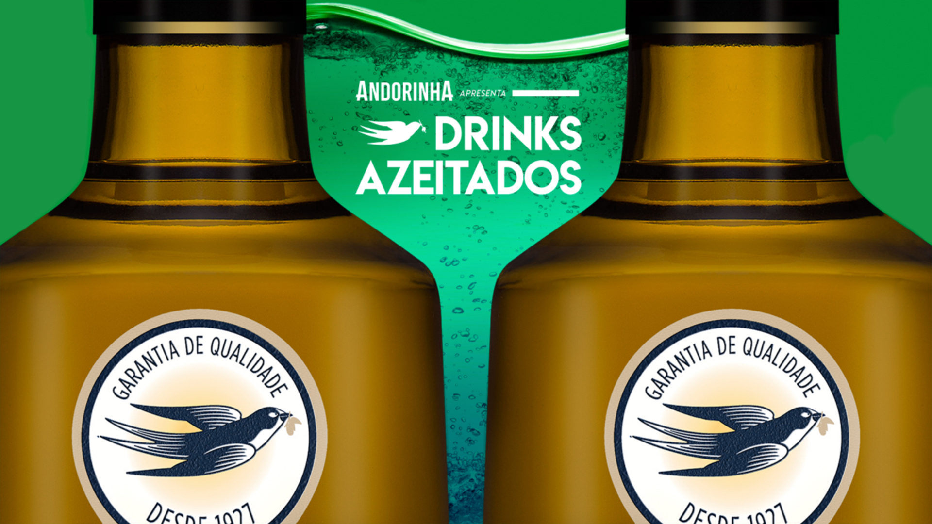 Identidade de Drinks Azeitados entre garrafas de azeite Andorinha