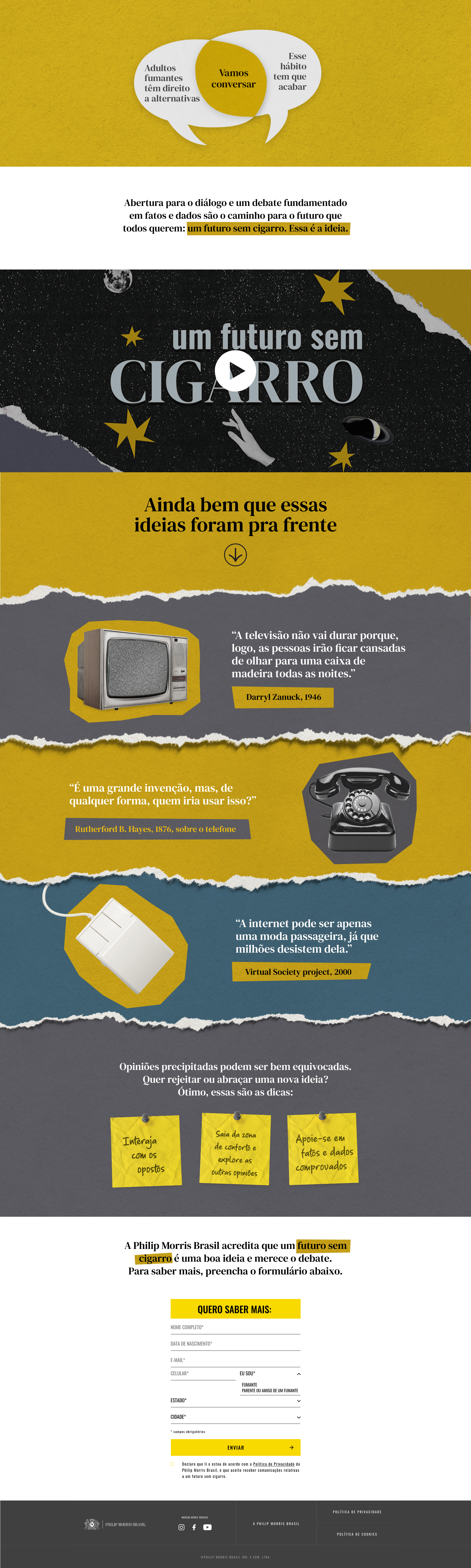 Landing page da campanha Futuro Sem Cigarro