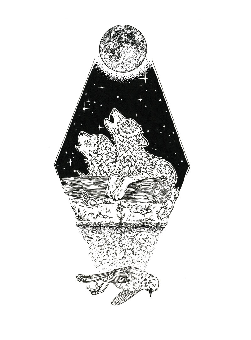 "Lone Fangs" Ink. 8.5"x11" 2020.