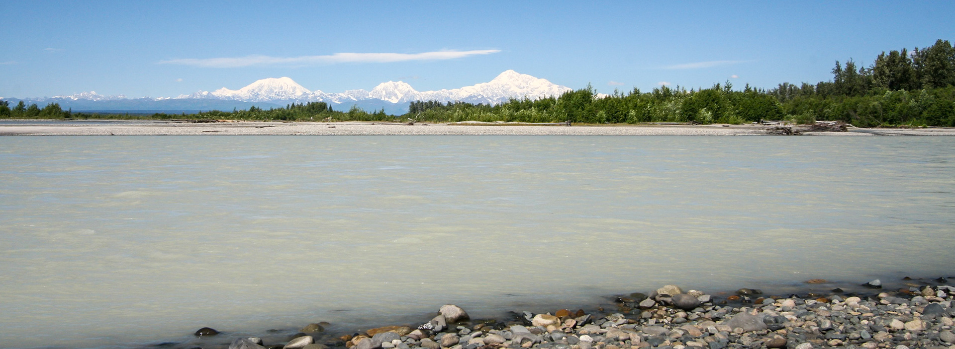 Glacial River Under Clear Peaks - 2201