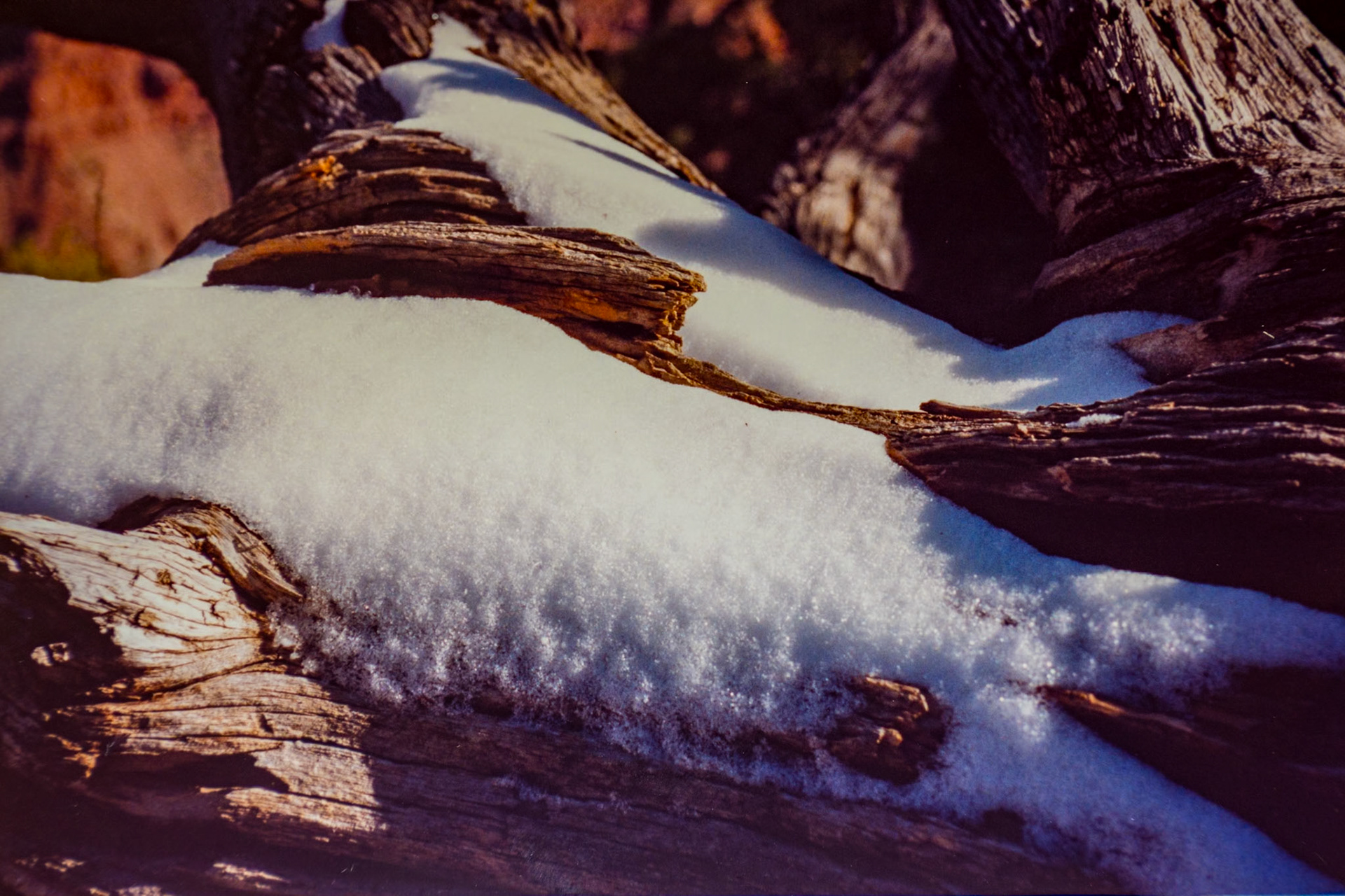 Snow on Weathered Wood