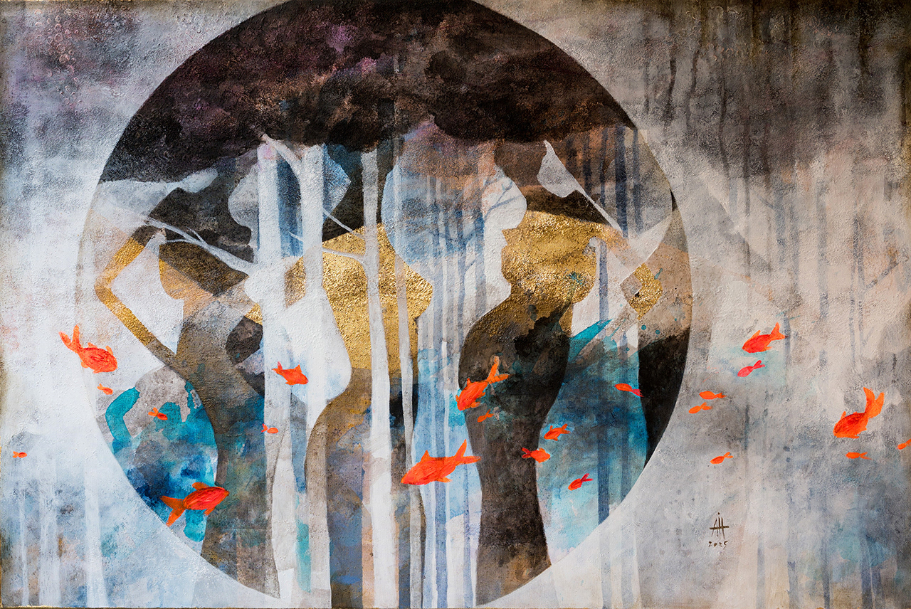 Golden fish mixed media/canvas 60/80 cm