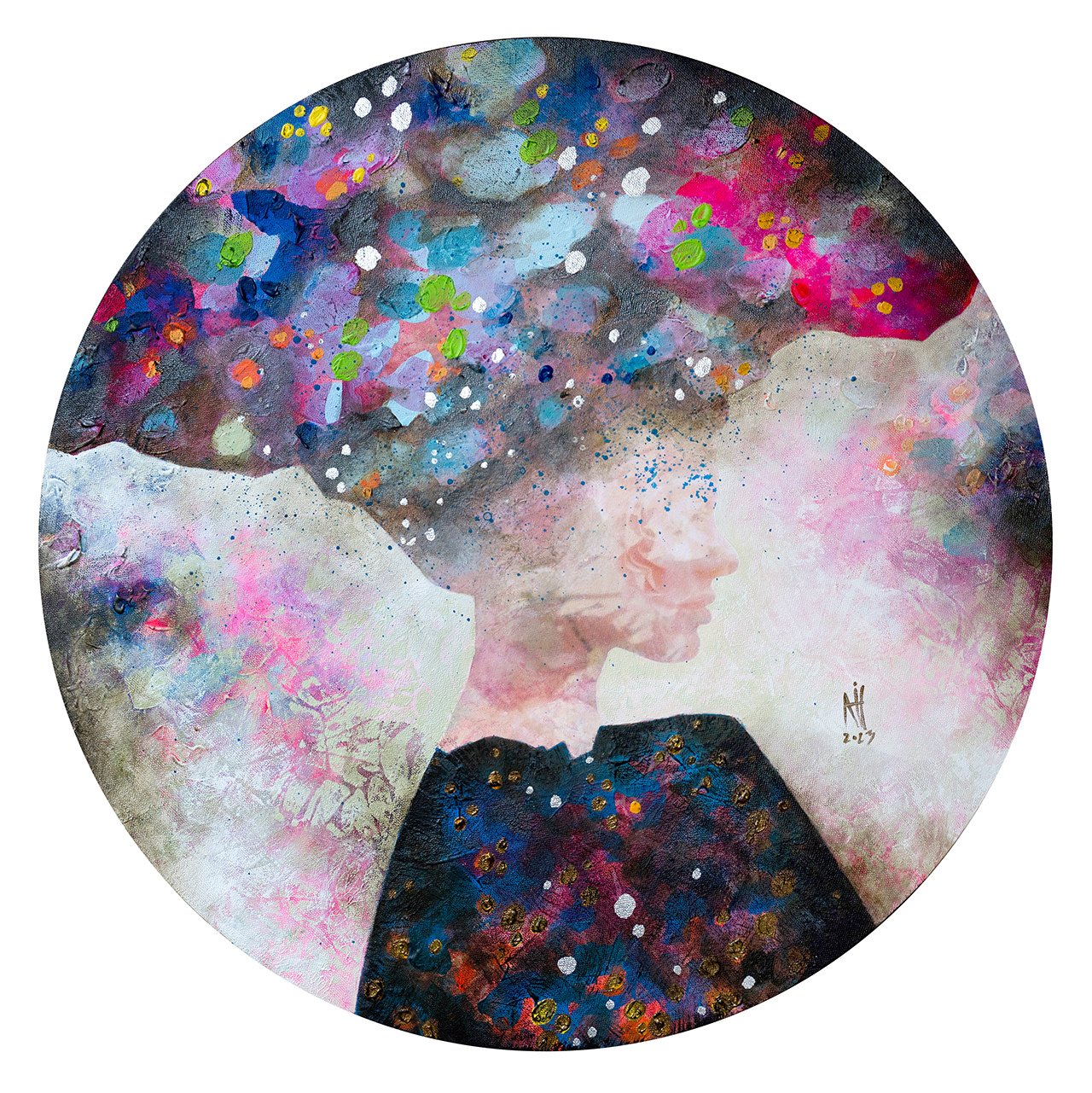 The Dreamer 60 cm diameter mixed media/canvas 2023