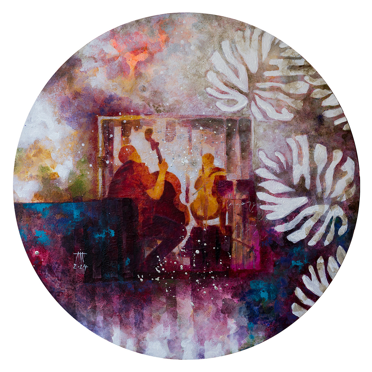 The jazz band 60 cm diameter mixed media/canvas 2024