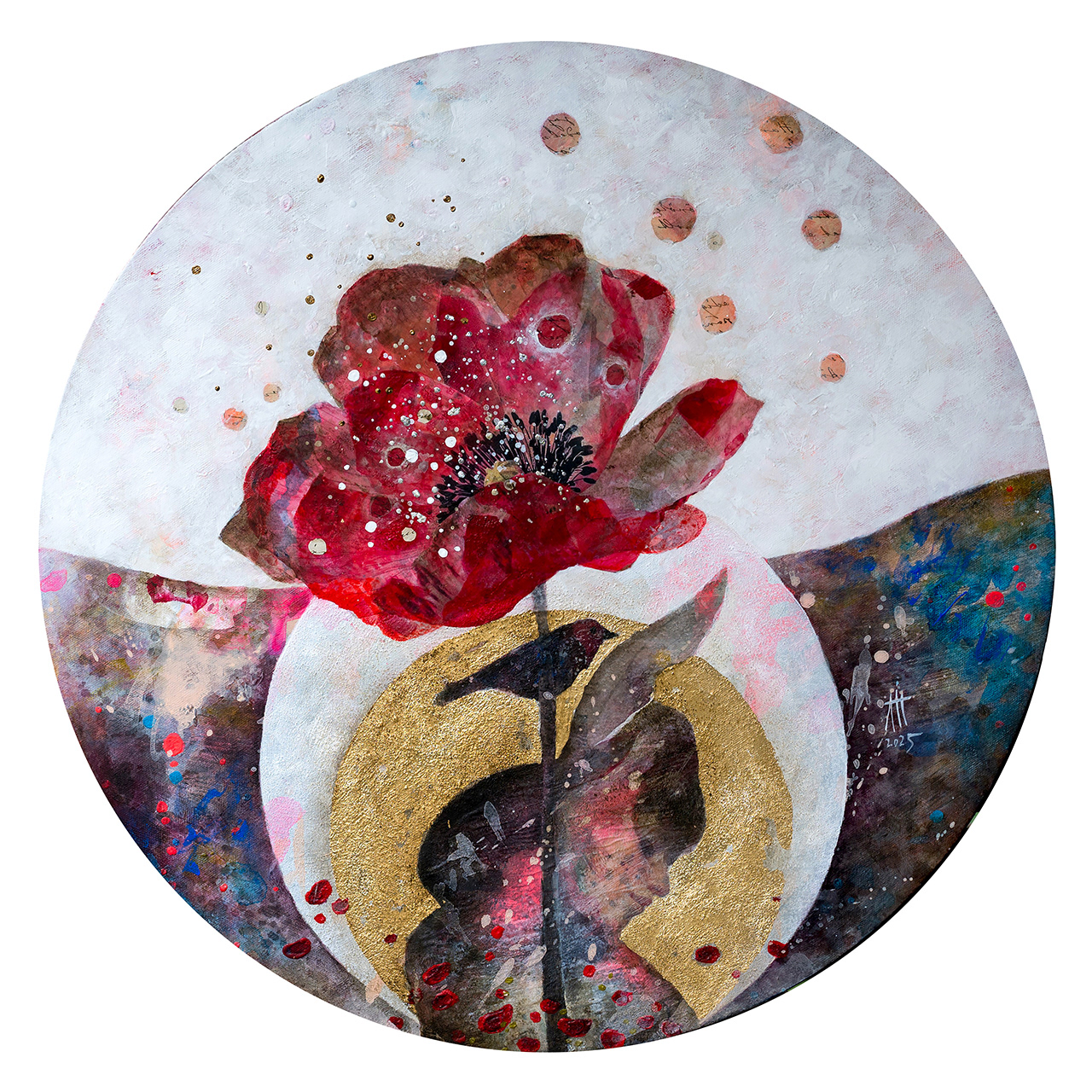 Bird of the Moon mixed media/canvas 60 cm diameter