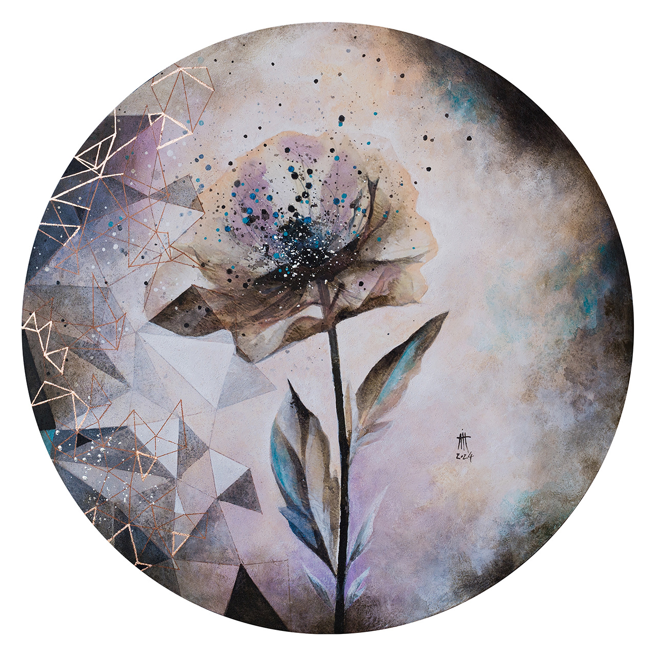 Blue Poppie 60 cm diameter mixed media/canvas 2024