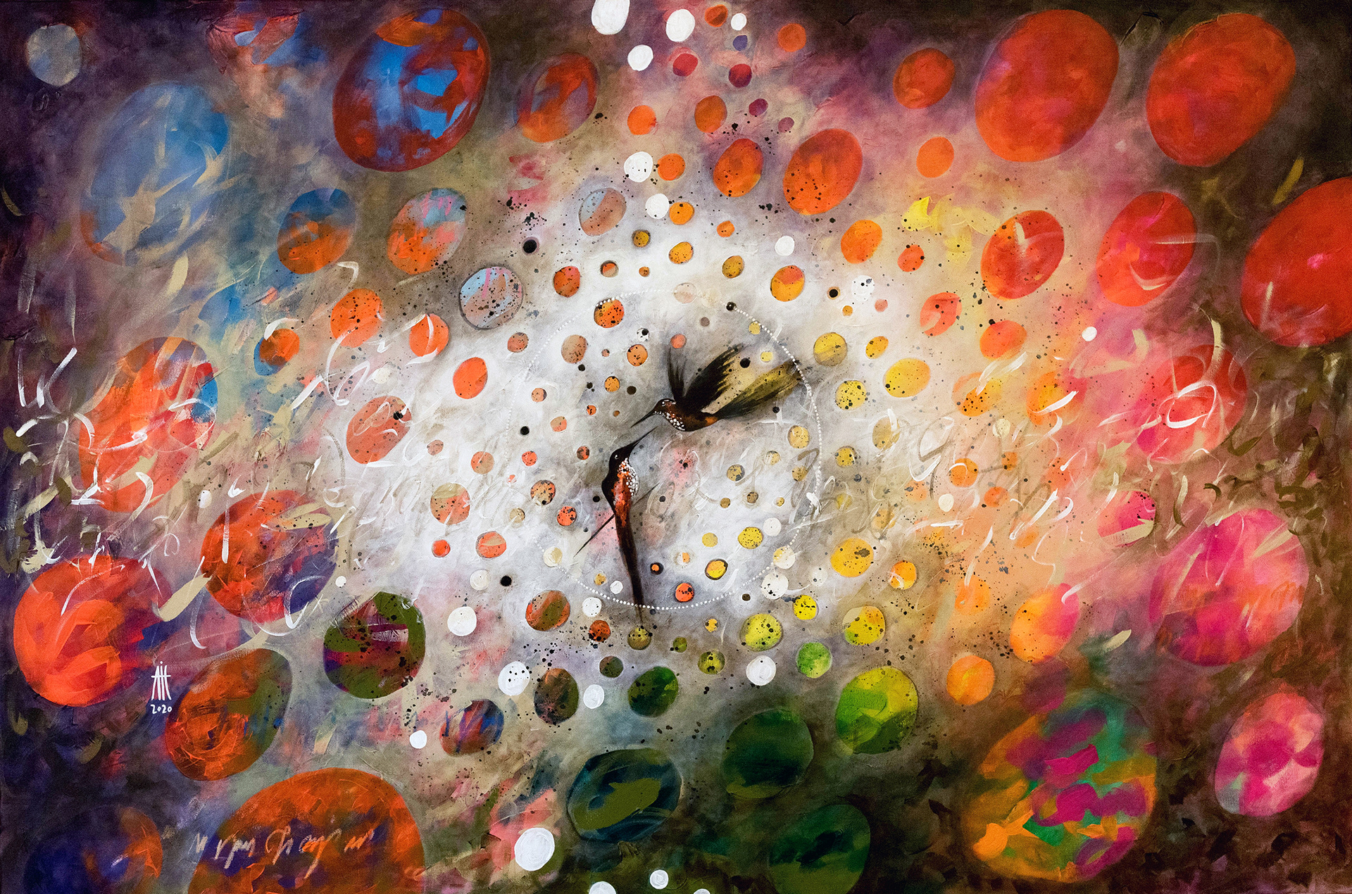 Hummingbird love story - mixed media/canvas 100cm/150cm 2020