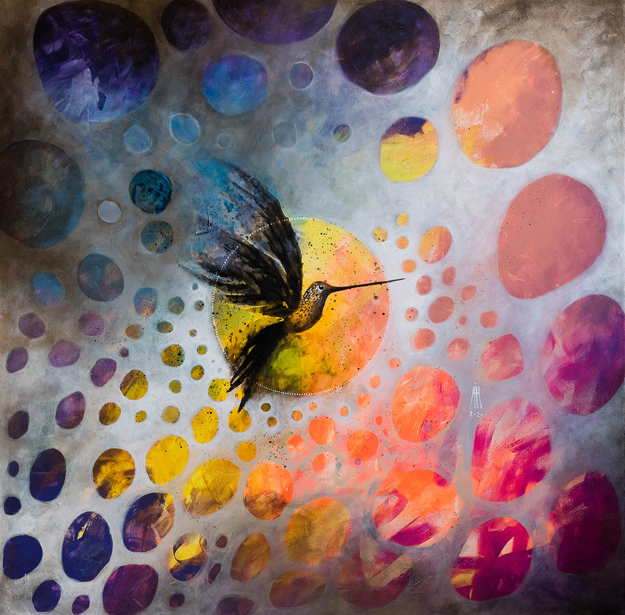 Hummingbird dream - mixed media/canvas 90cm/90cm 2020