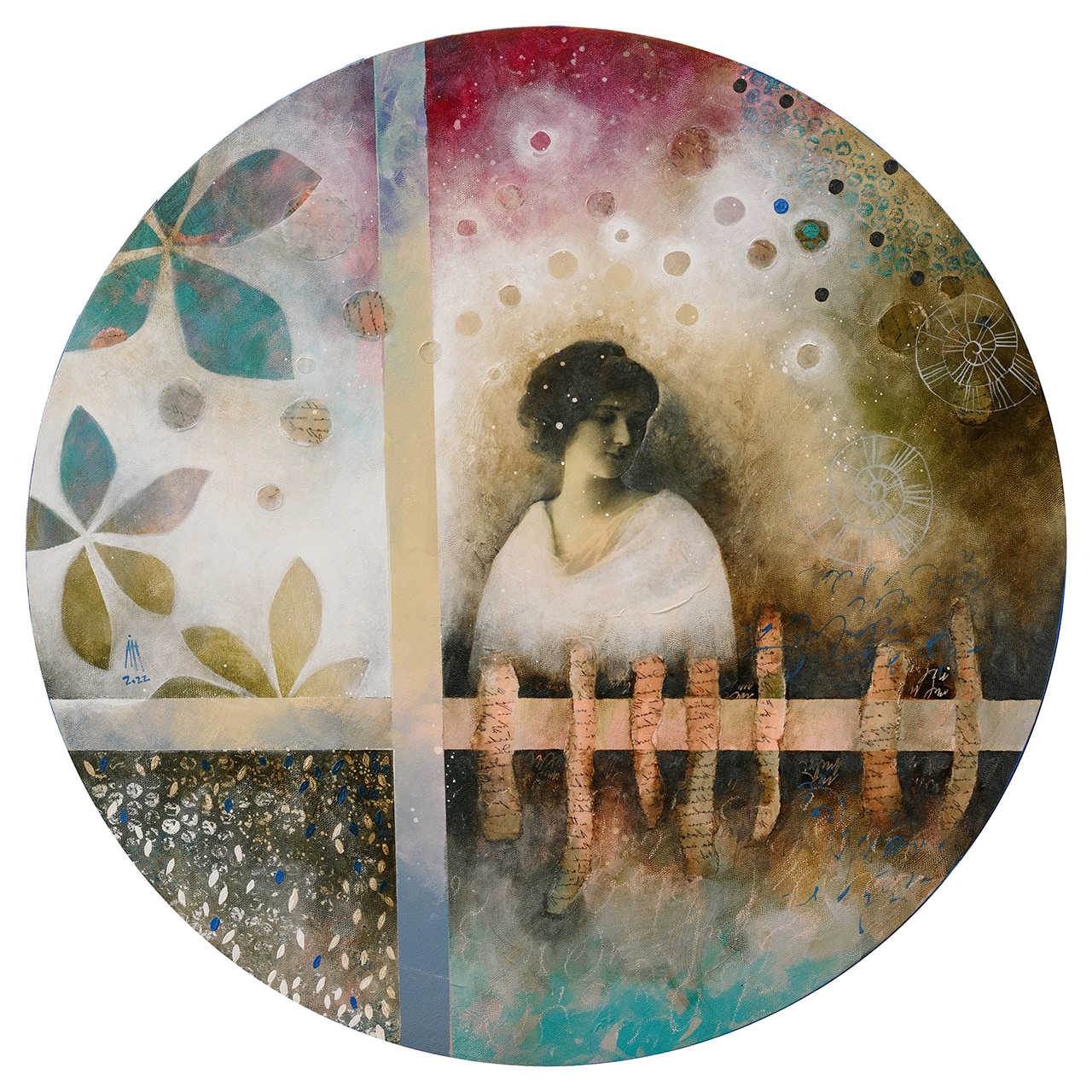 Writing history - mixed media/canvas 60 cm diameter 2022