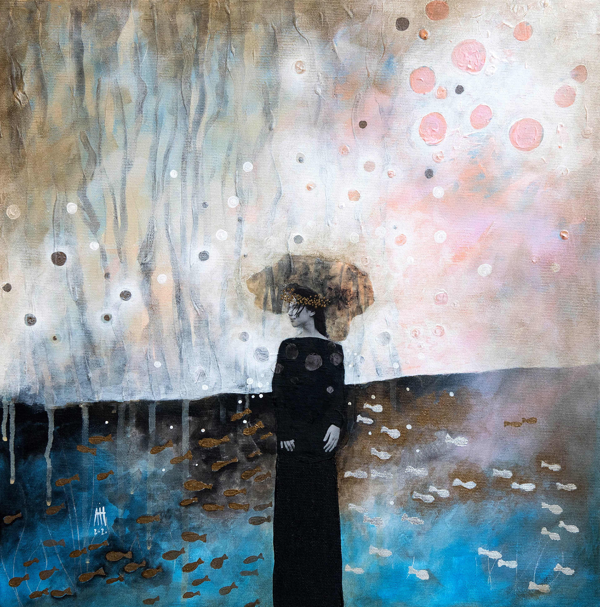 The Goddess of Hope & the fish bank mixed media/canvas 50cm/50cm 2020