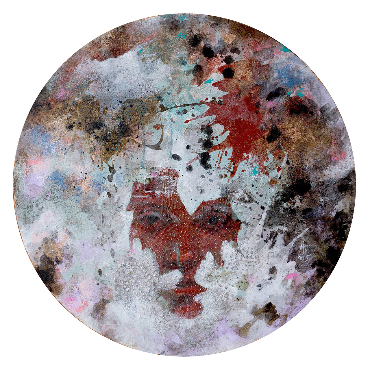 Hide out mixed media/canvas 60 cm diameter
