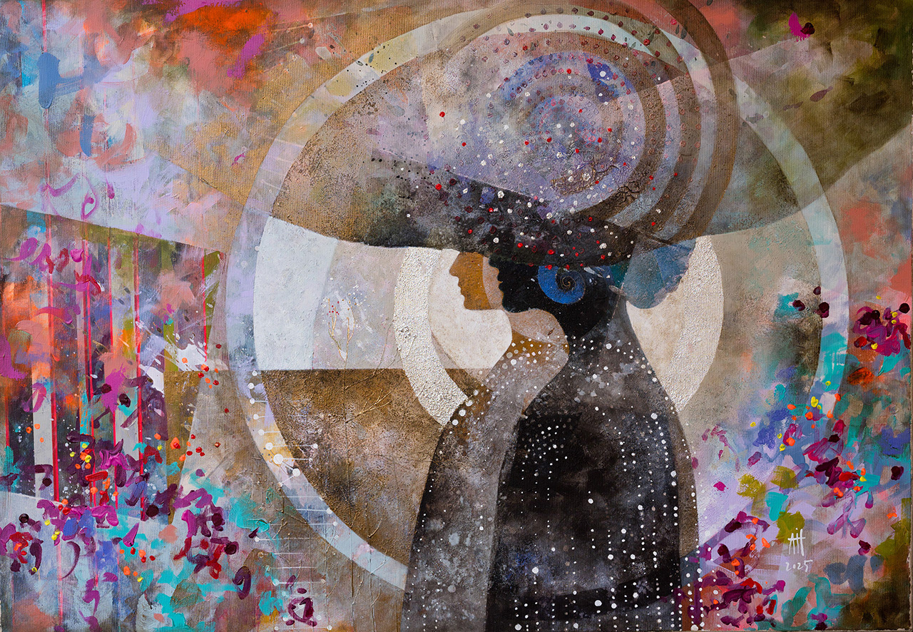 Marcher ensamble mixed media/canvas 70/100 cm 2025