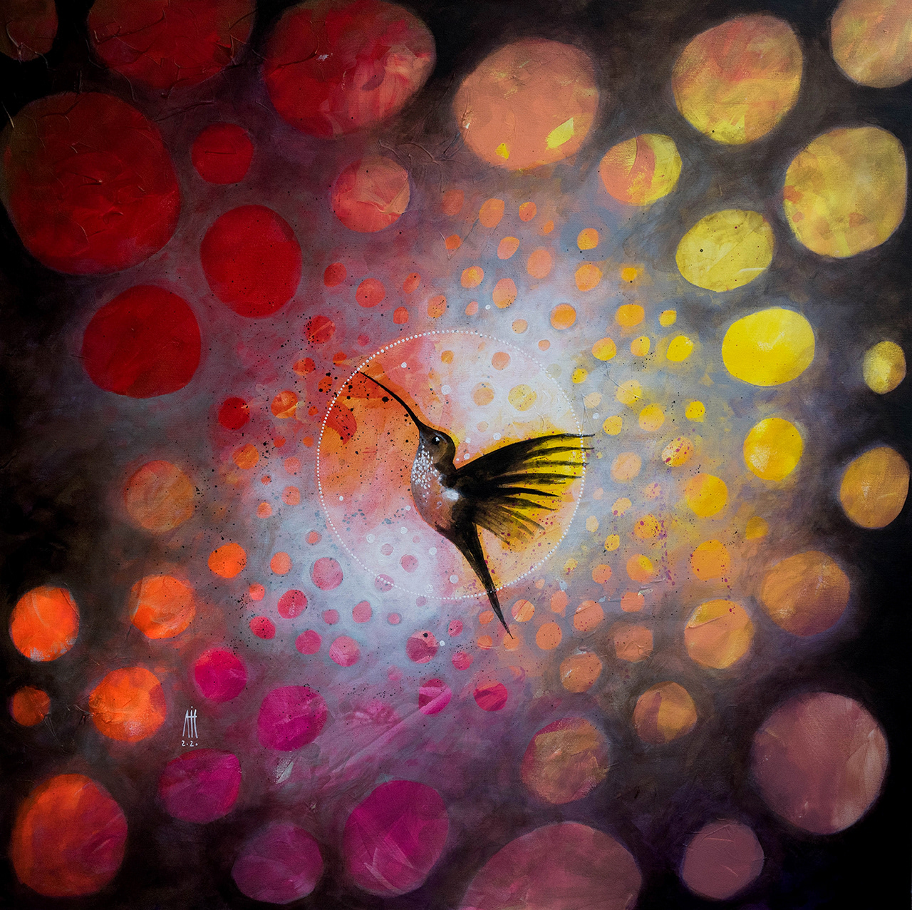 Hummingbird love - mixed media/canvas 90cm/90cm 2020