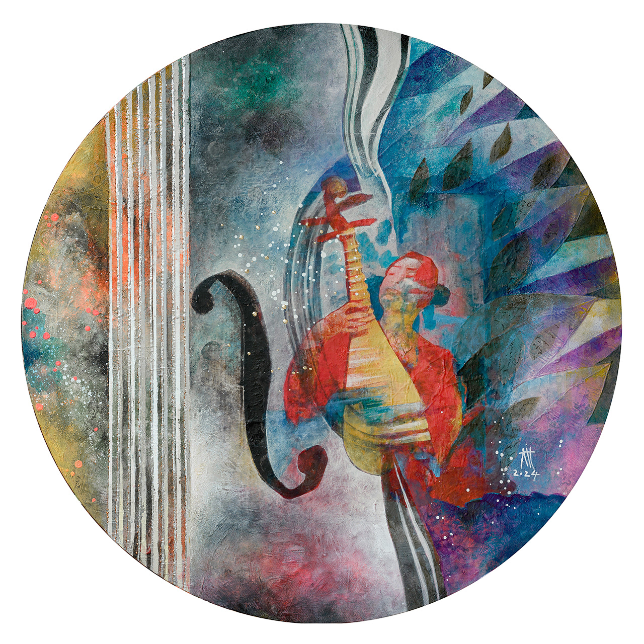 Mandolin 60 cm diameter mixed media/canvas 2024