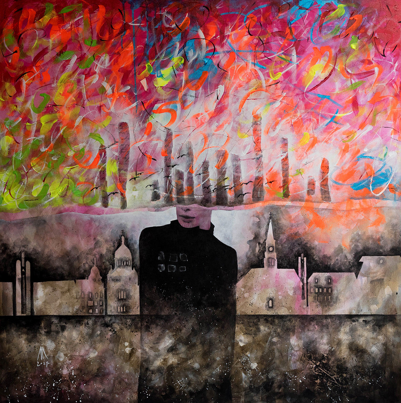 The magic of my hometown mixed media/canvas 1m/1m 2021