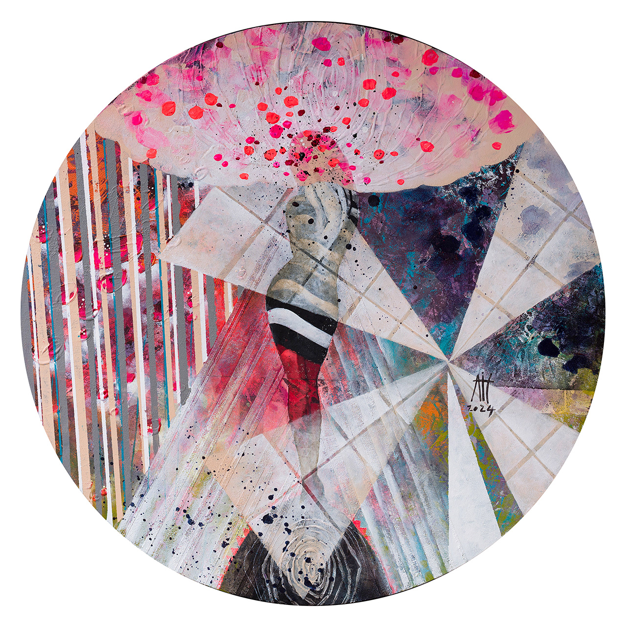 Moulin Rouge 60 cm diameter mixed media/canvas 2024