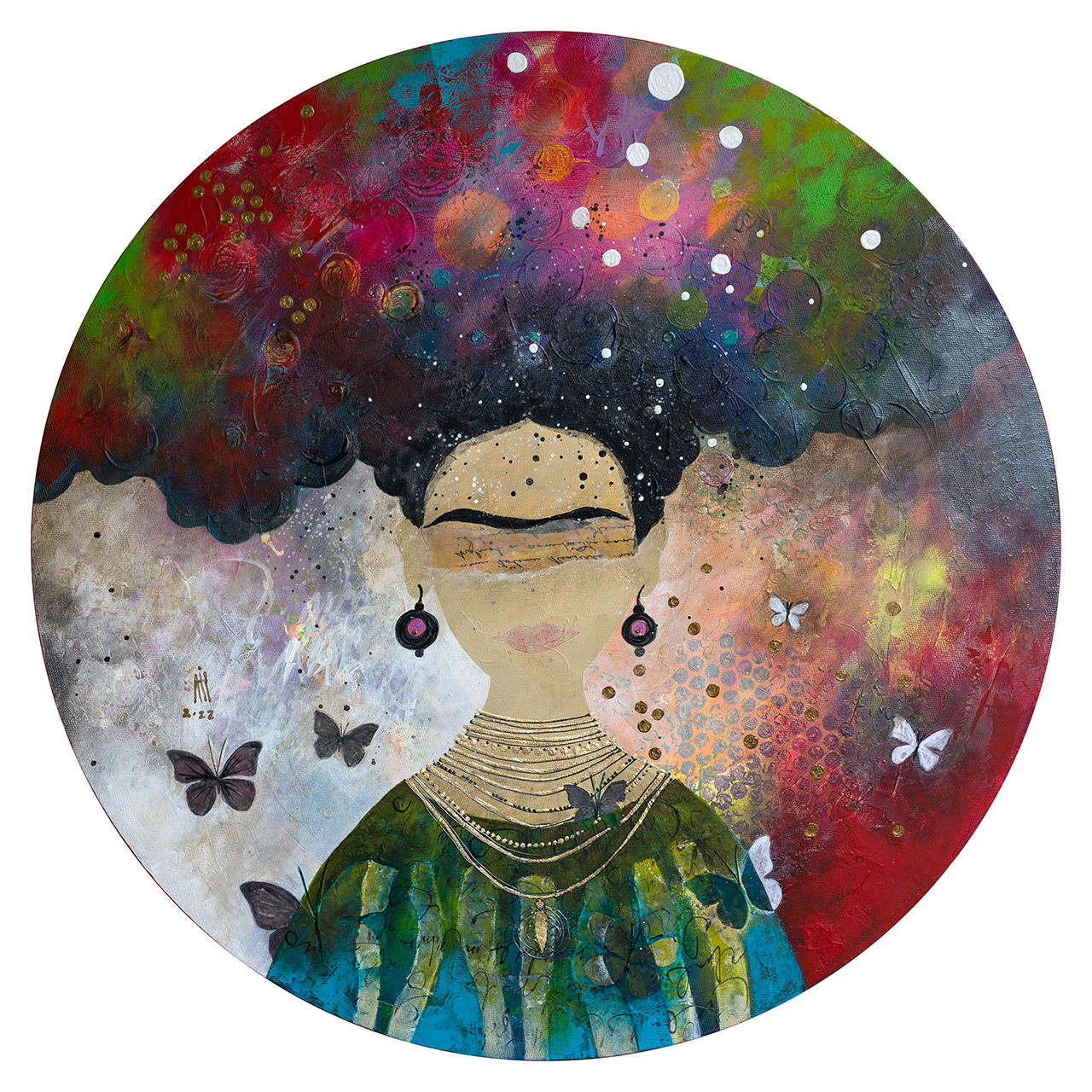 Frida 60 cm diameter mixed media/canvas 2022