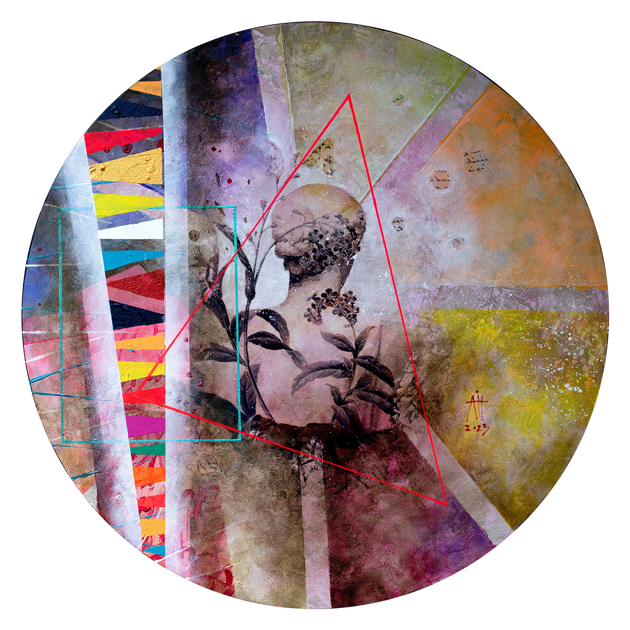Greek Godess Mixed media/canvas, round, 60 cm