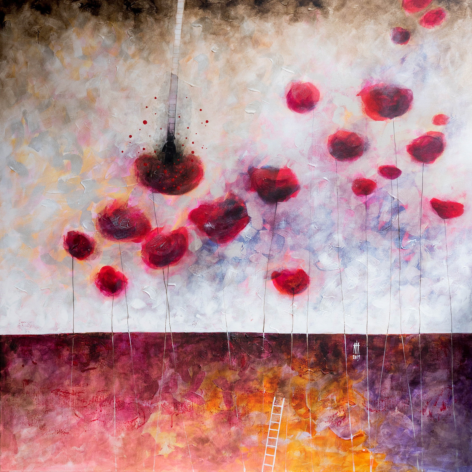 The Ladder 2019 mixed media/canvas 1m/1m