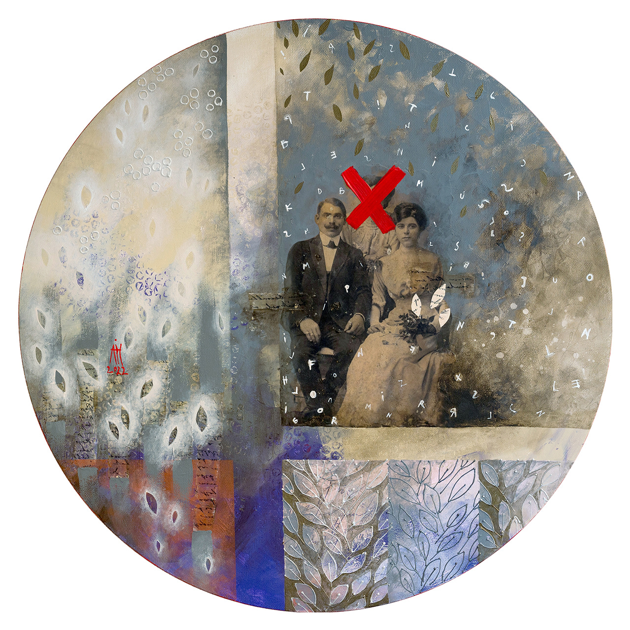 The triangle of relationship - mixed media/canvas 60 cm diameter 2022