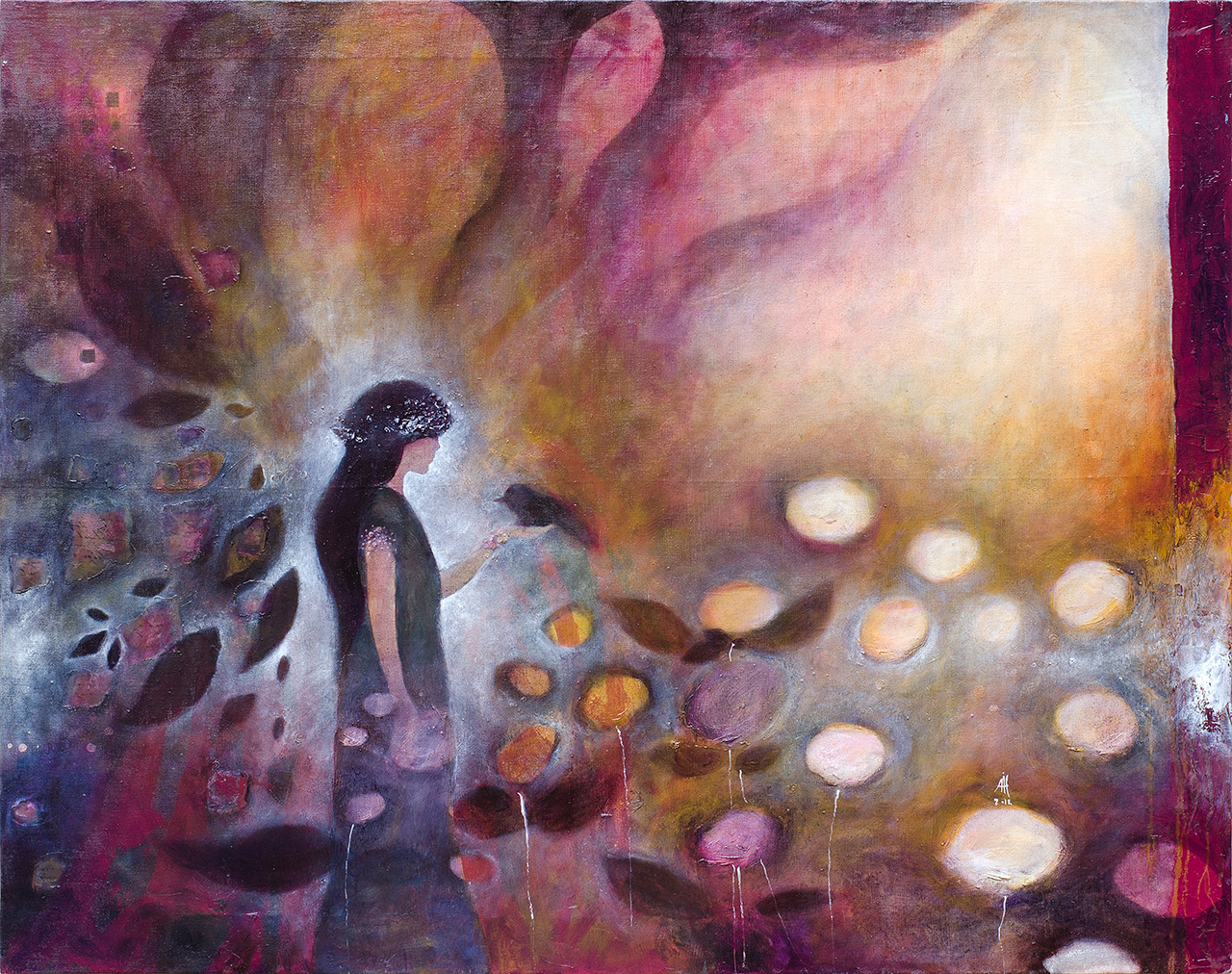 "Girl with a bird" 2011 80cm/100cm acrylic/canvas