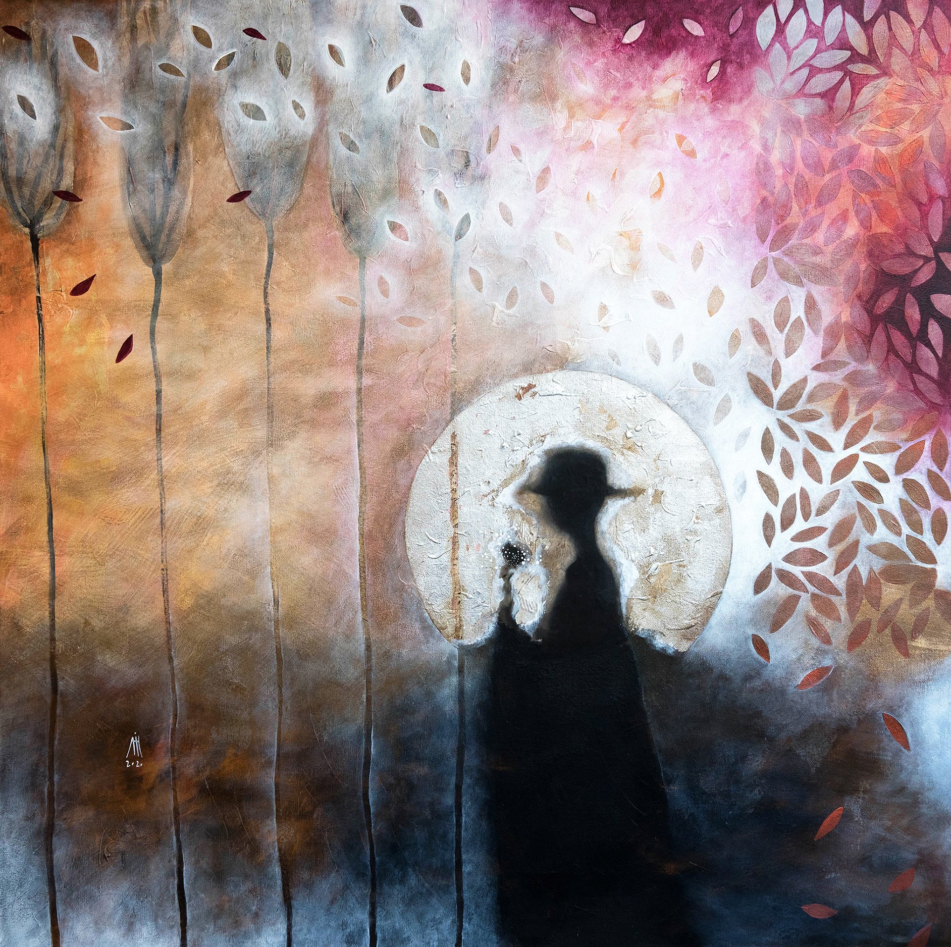 The Walk of Dreams/full moon mixed media/canvas 1m/1m 2020