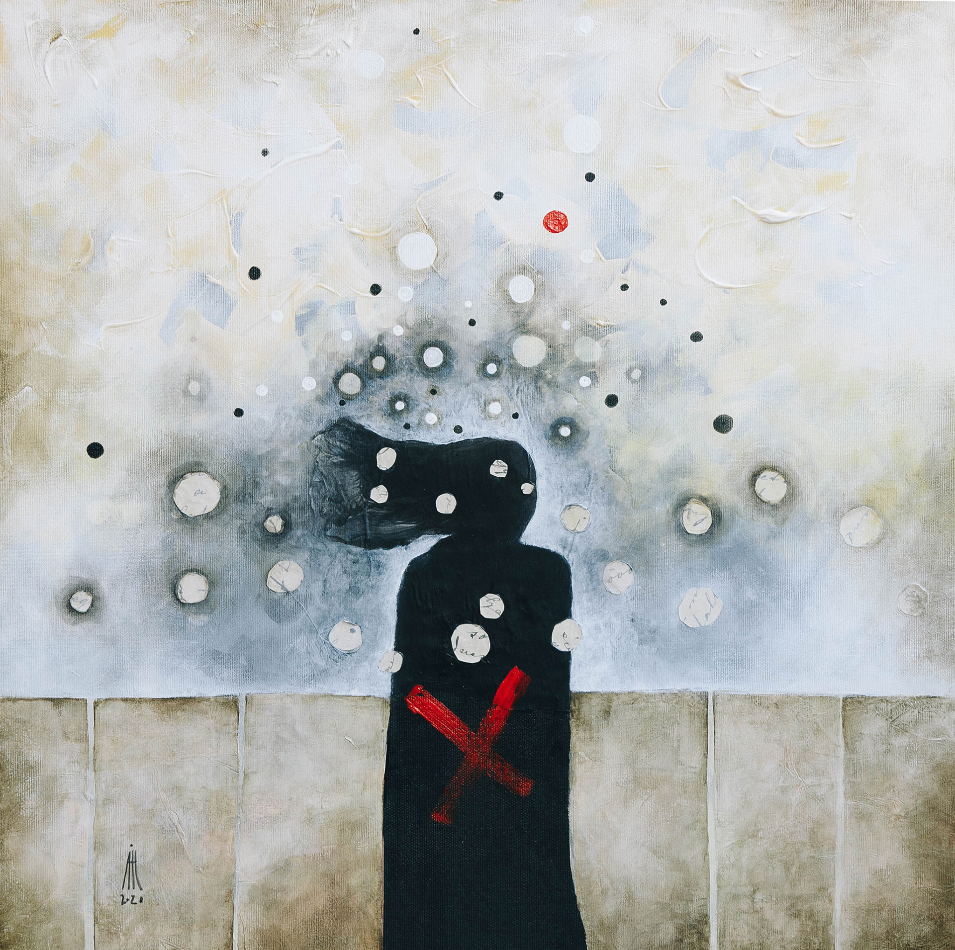 Freedom in time of pandemy/forbidden mixed media/canvas 50cm/50cm 2020