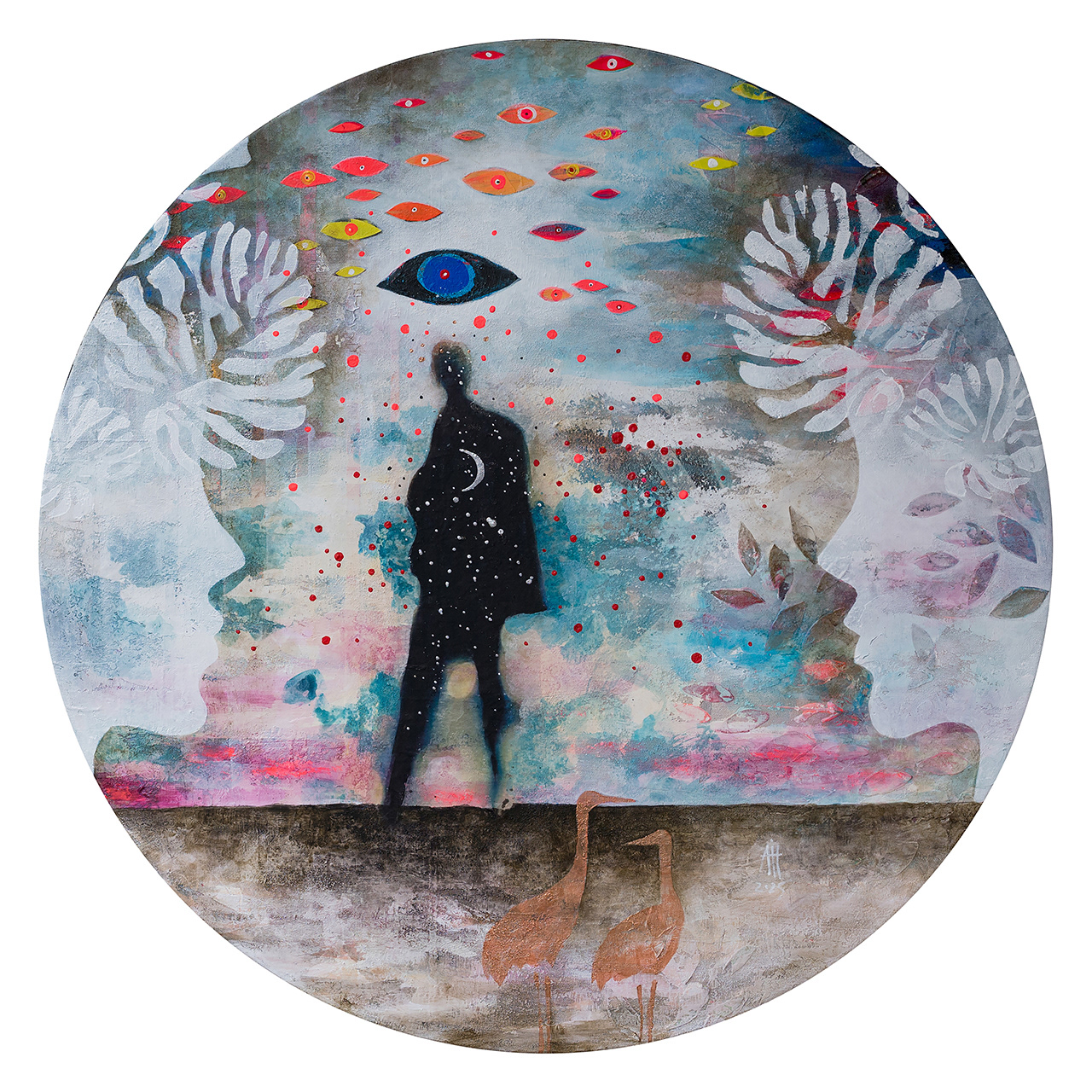Between two worlds mixed media/canvas 80 cm diameter 2025