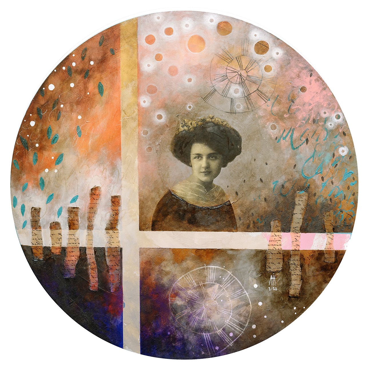Romantic - mixed media/canvas 60 cm diameter 2022