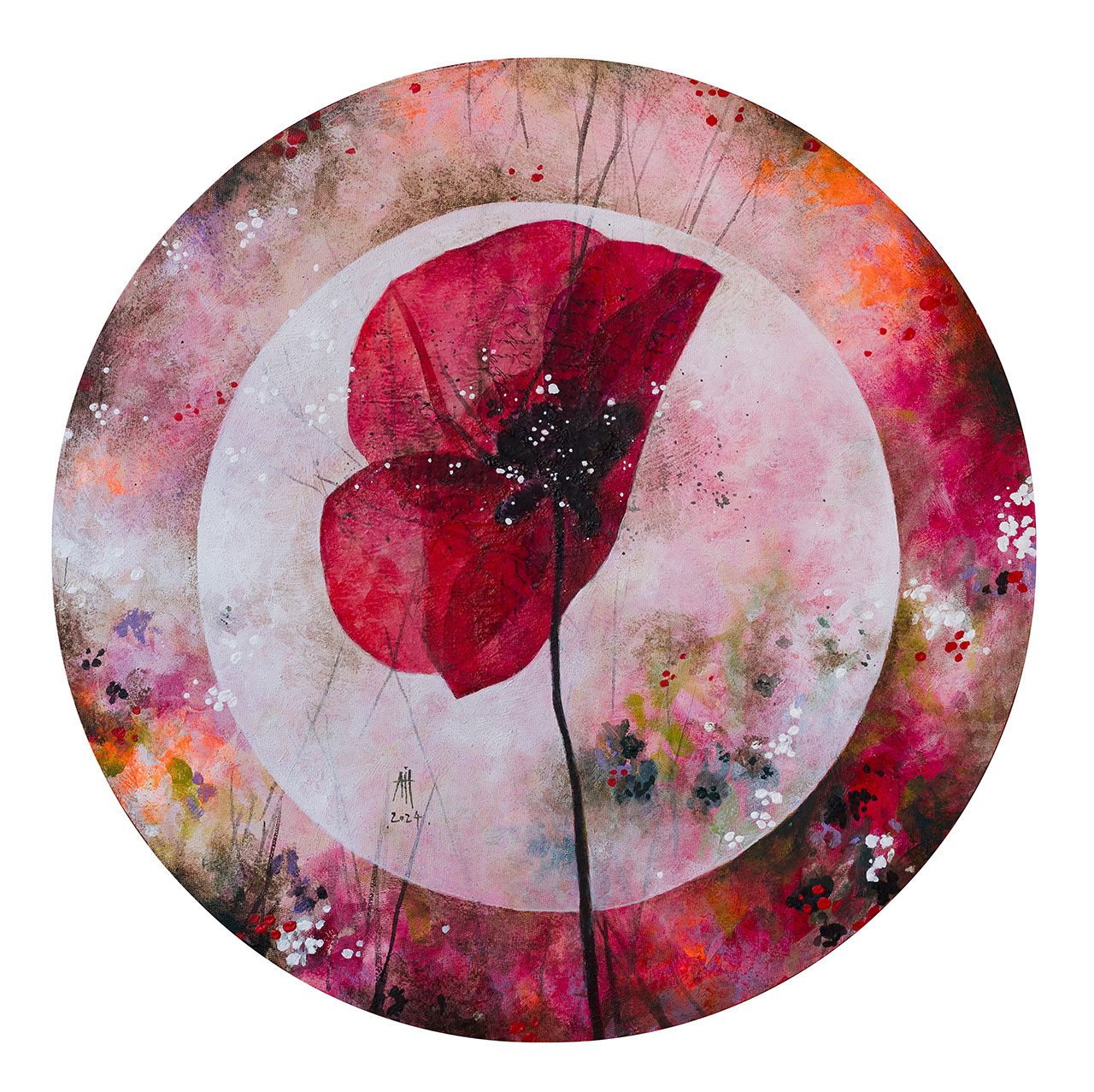 Poppie 60 cm diameter mixed media/canvas 2024