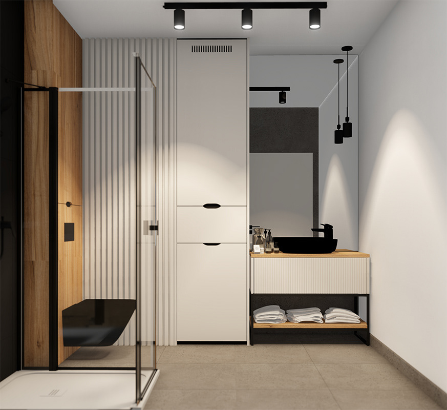 Projekt wnętrz mieszkania przy ul. Obrzeżnej w Warszawie.