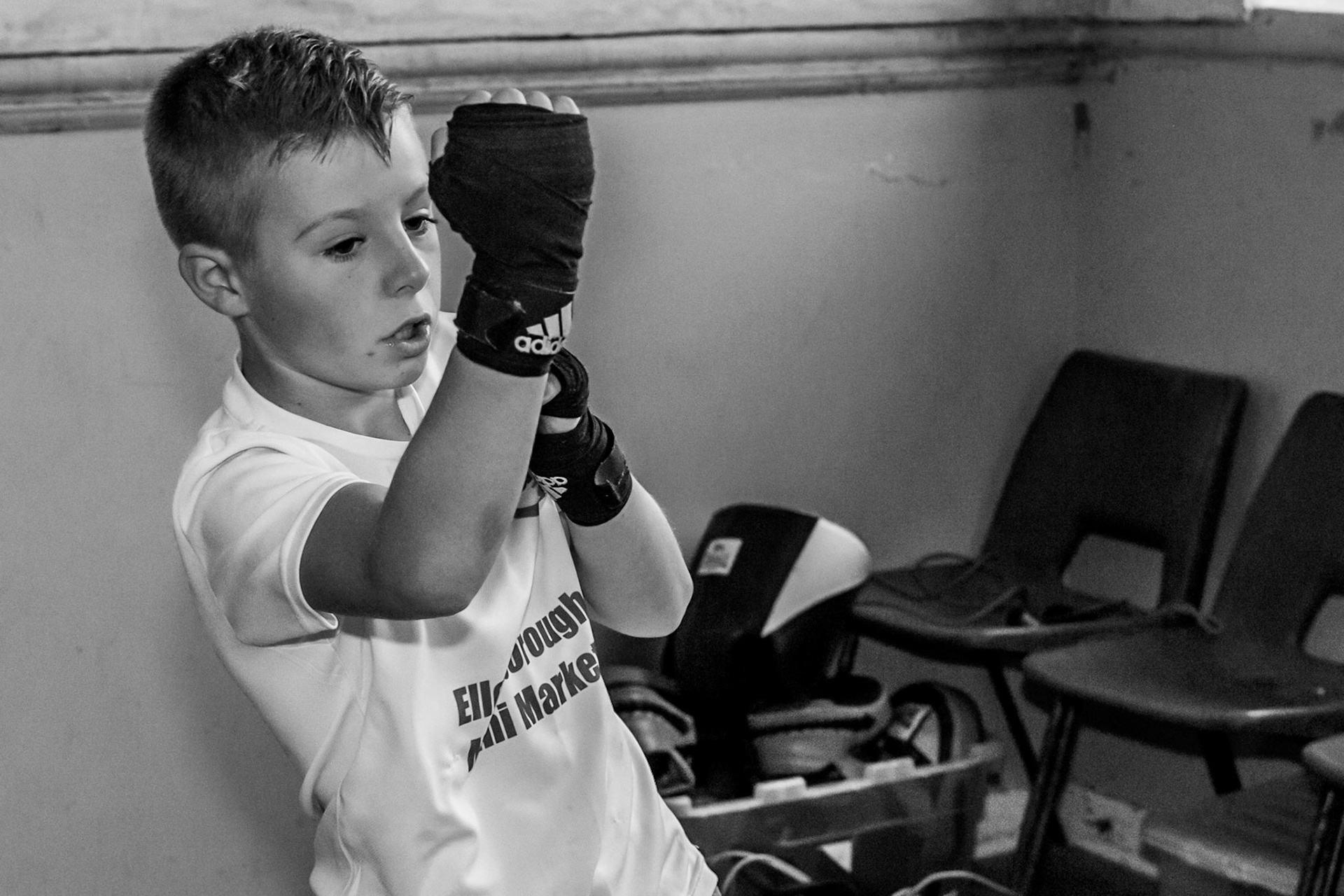 Young boxer shadow boxing.