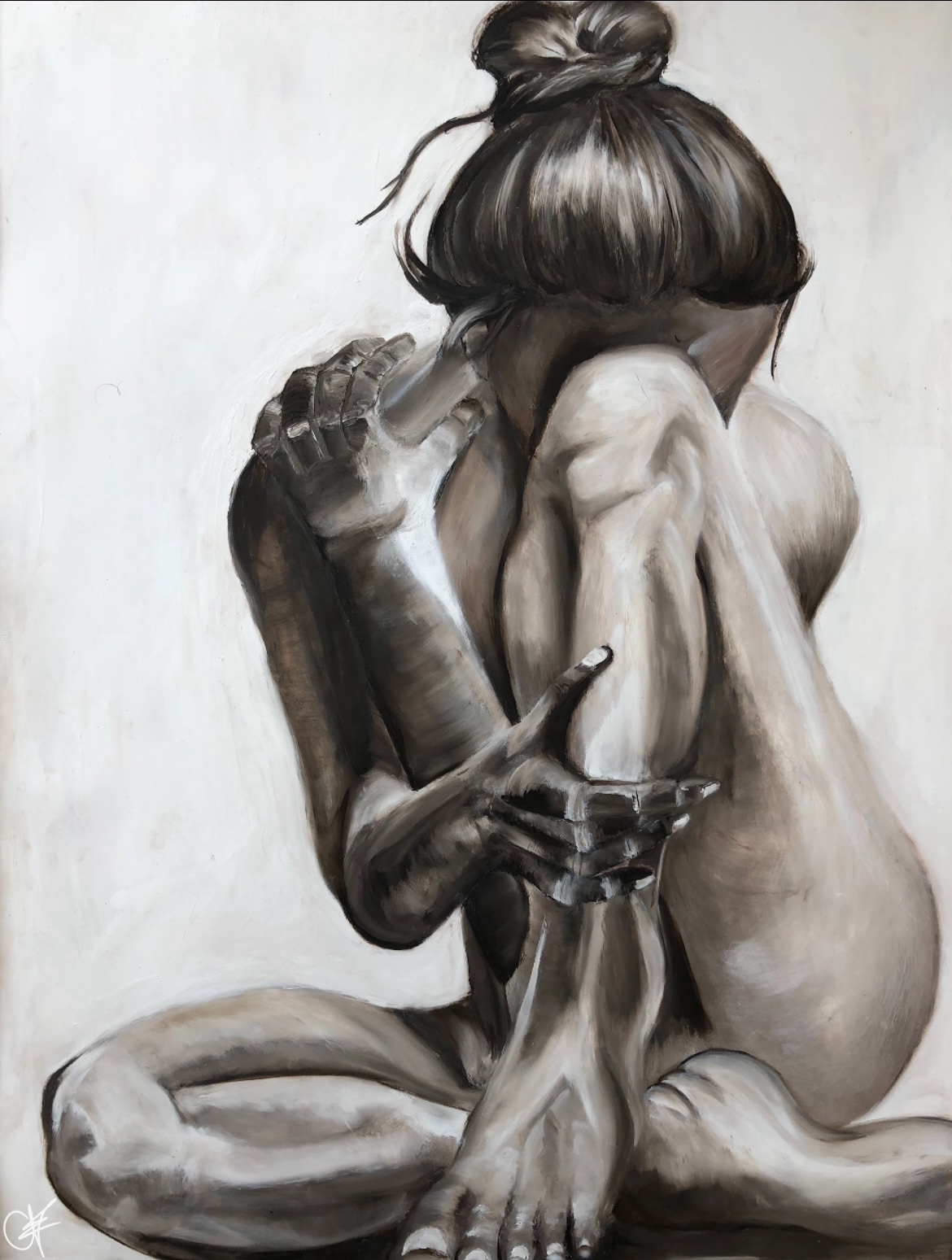 Pose, oil paint on cartridge paper 2018