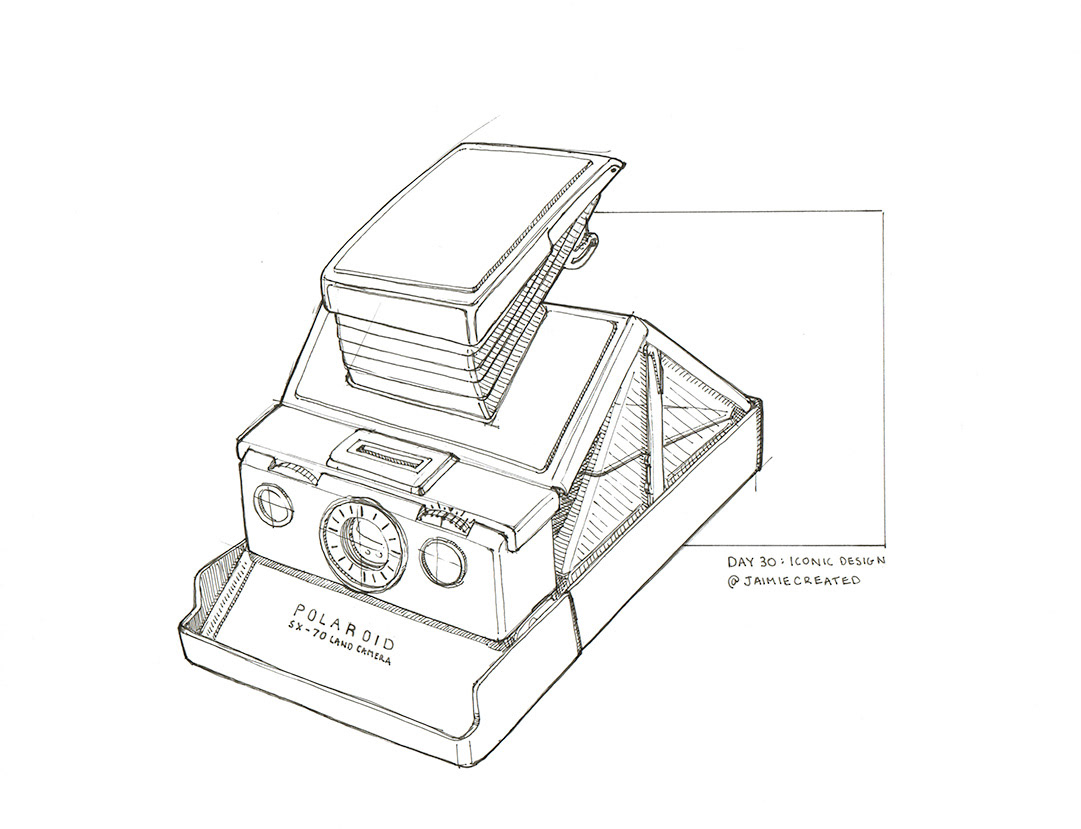 Analog (pen) // Productober sketching challenge - the prompt was iconic designs. I referenced the Polaroid SX-70 camera