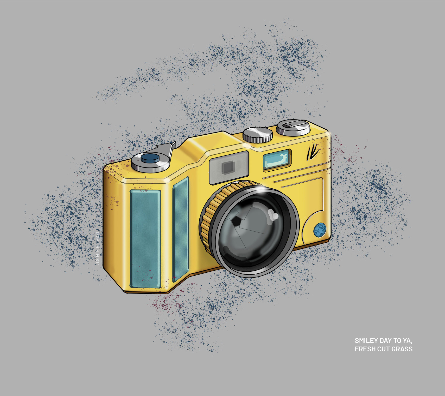 Photoshop // Inspired by an episode of Critical Role, I designed a film camera after the character Fresh Cut Grass (FCG) the Aeormaton.