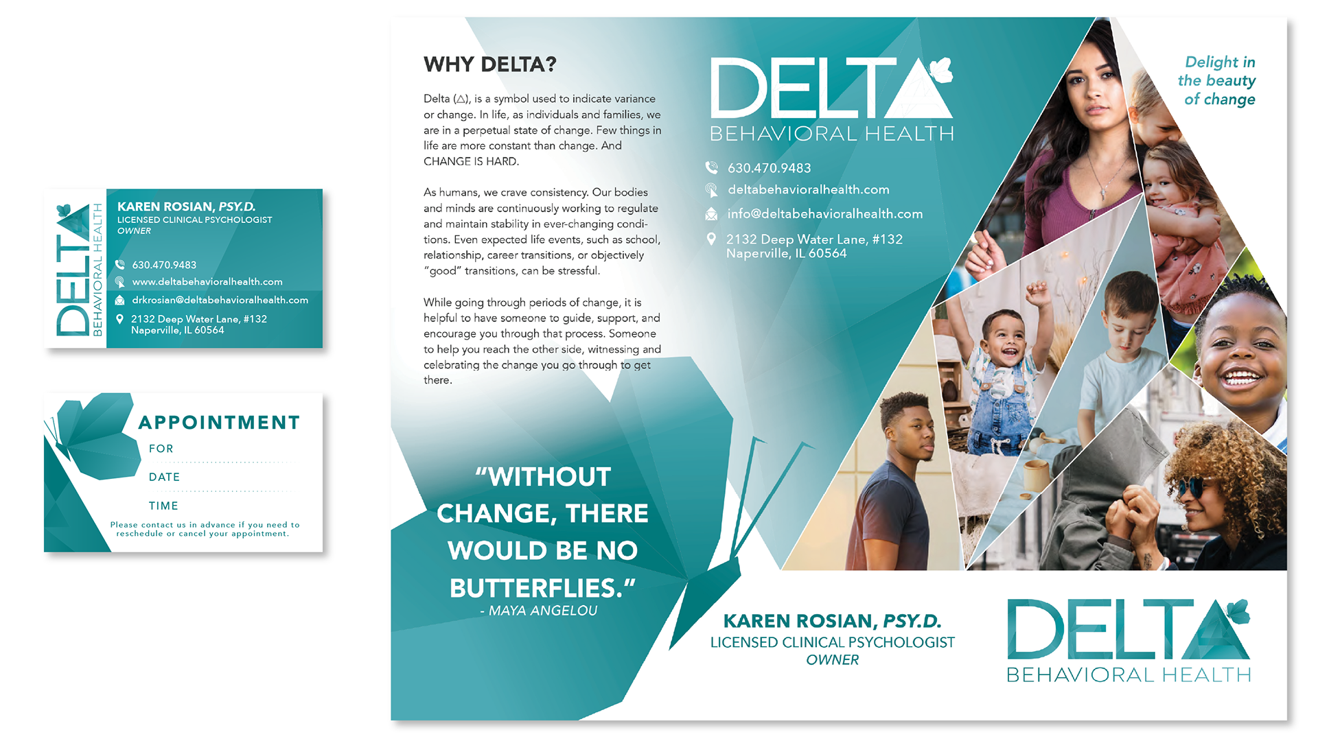 Front and Back of Delta's Business Cards as well as one side of their informational brochure
