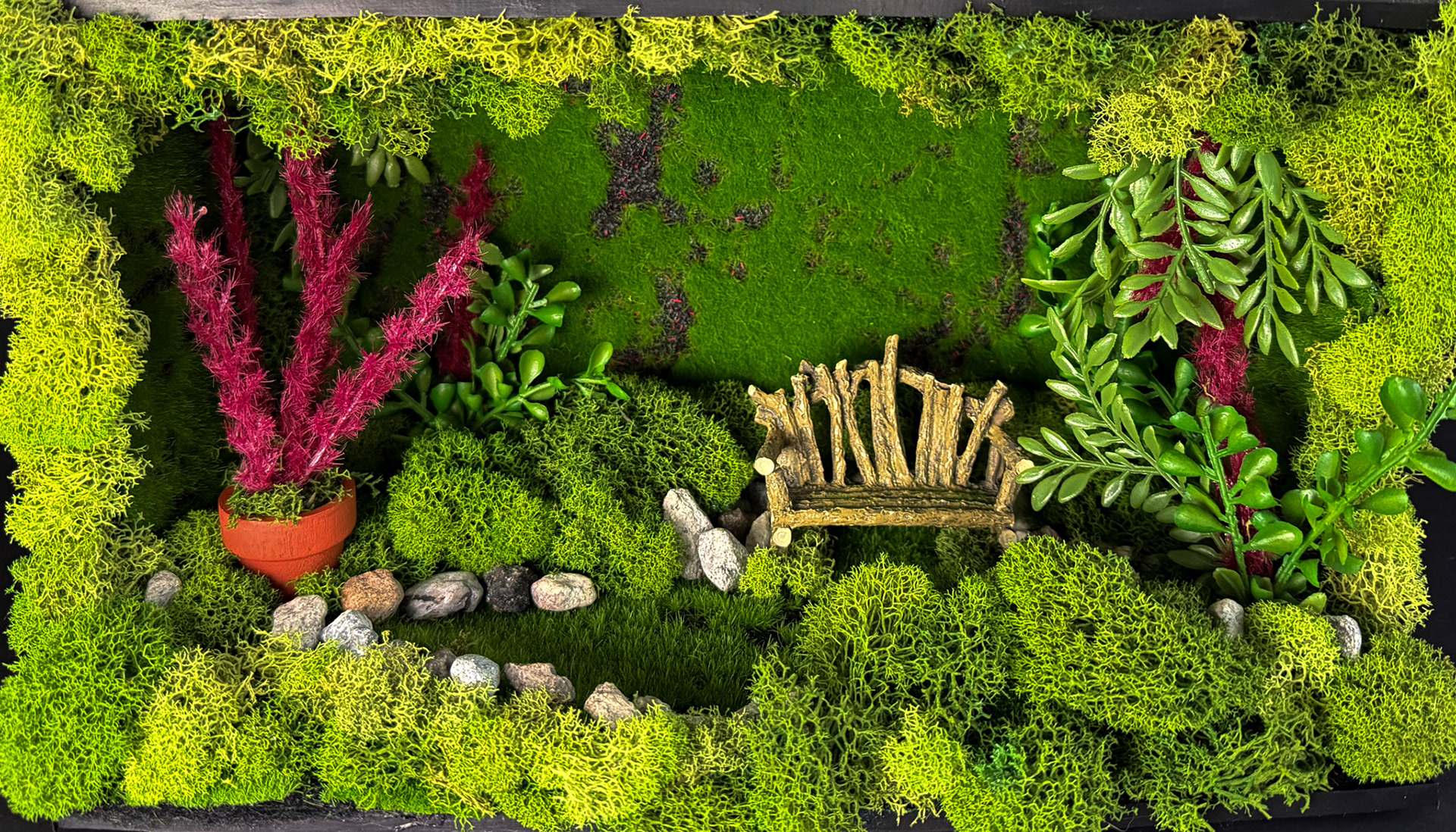 miniature garden made on cardboard