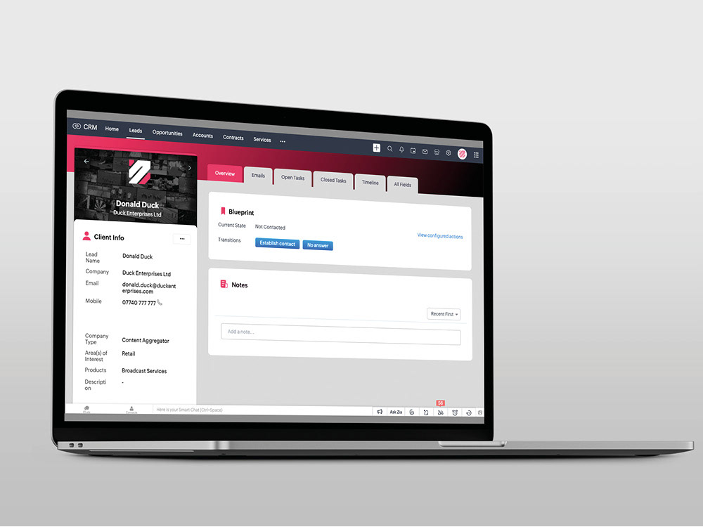 New Zoho CRM system designed and implemented