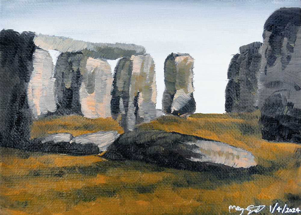 'Stonehenge' (2024) 5x7in. Oil on Canvas Board