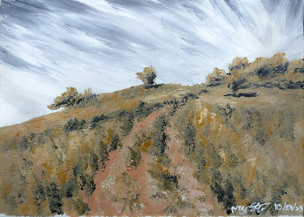 'Radar Hill' (2023) 5x7in. Oil on Canvas Board