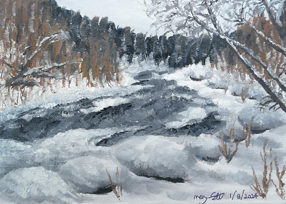 'Winter Creek' 5x7in. Oil on Canvas Board