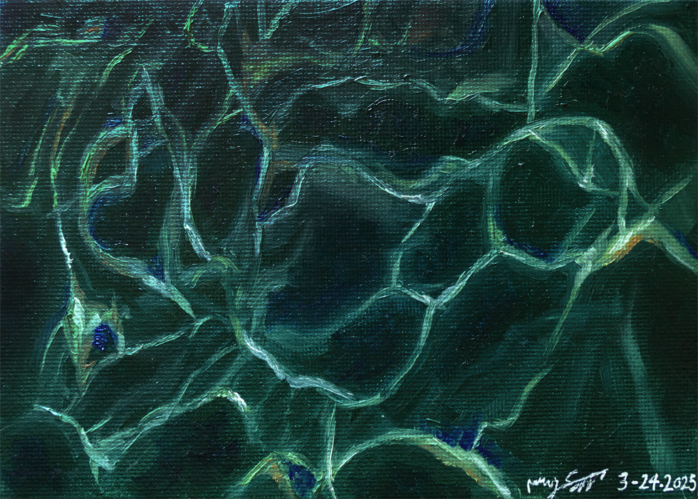 ‘Water Refractions Study, 2’ (2025) 5x7in. Oil on Canvas Board