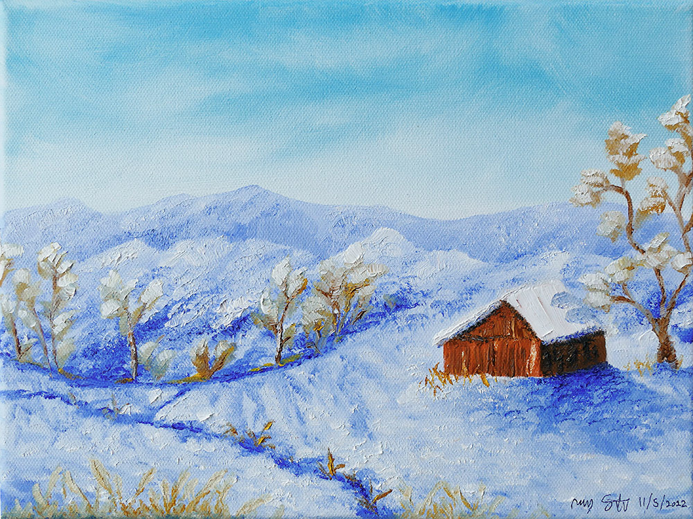 'Winter Barn' (2022) 9x12in. Oil on Canvas