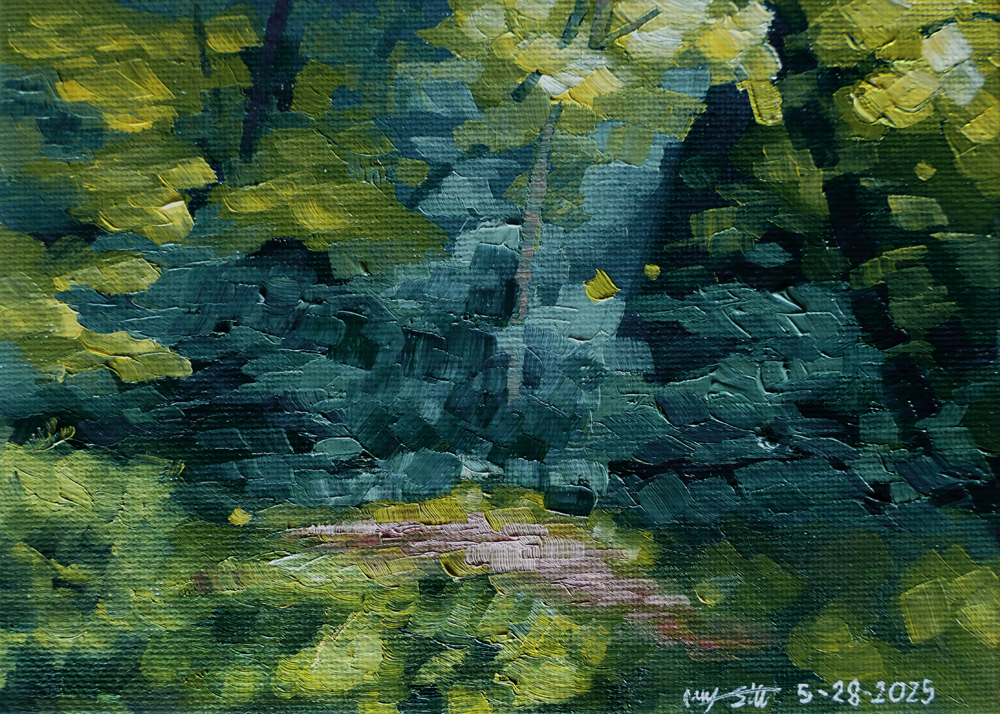 ‘Forest Study, Clearing’ (2025) 5x7in. Oil on Canvas Board