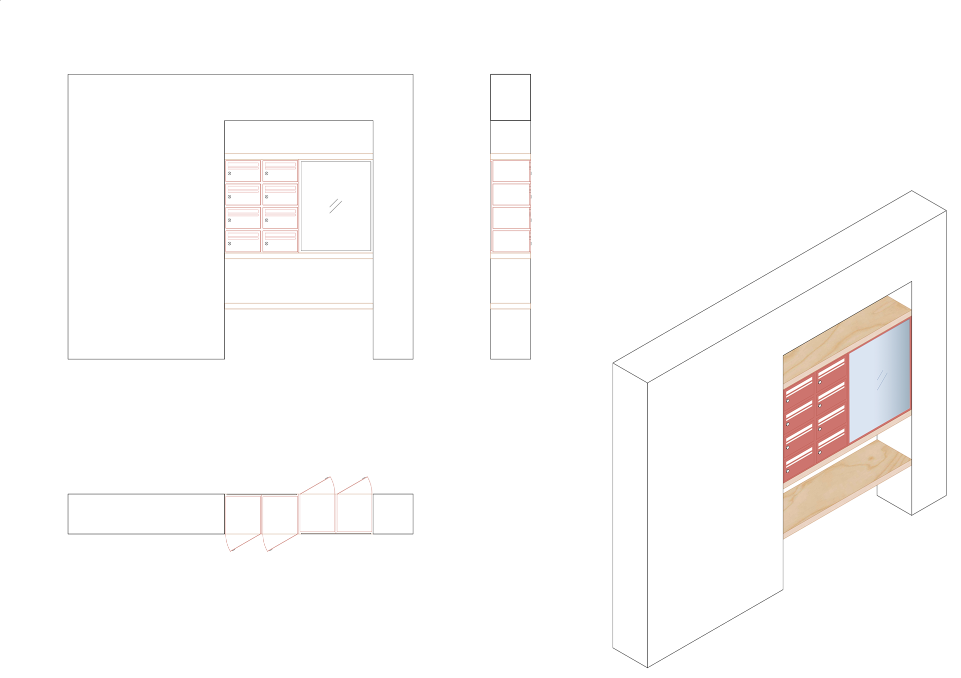 postboxes integrated in existing wall