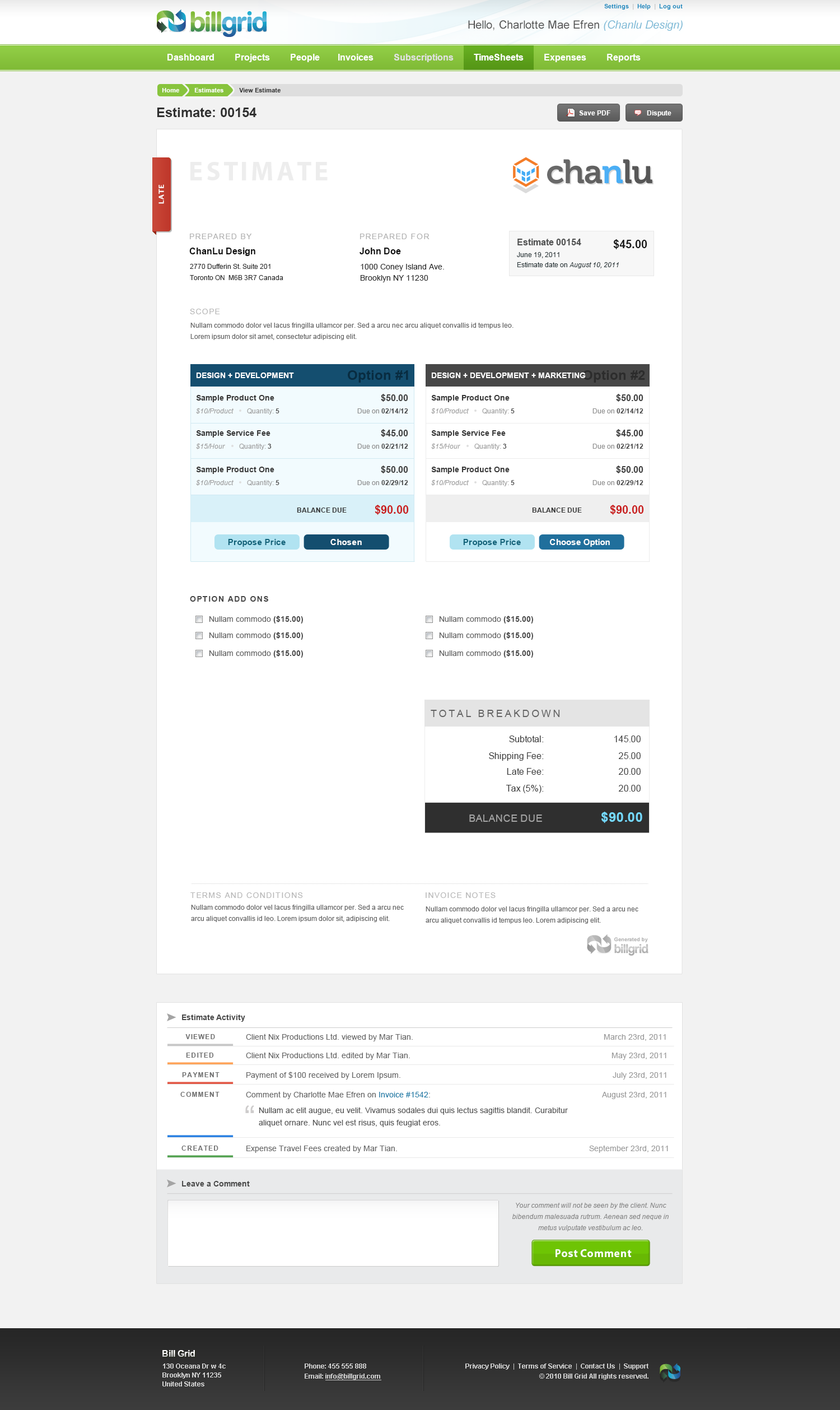 View Estimate with Options
