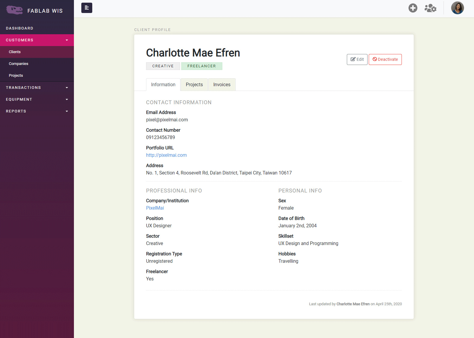 Client Details Page