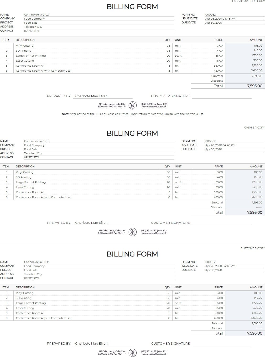 System Generated Invoice Print View