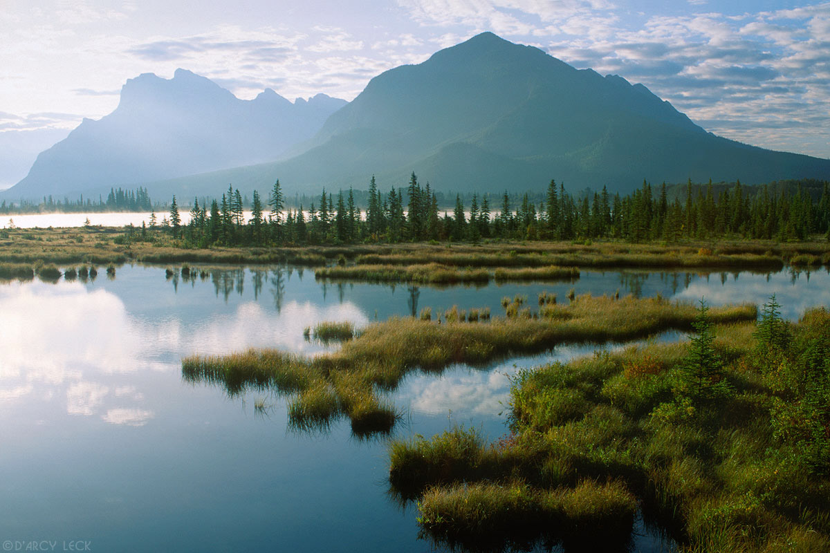 Rundle Mountain and Vermillion Lake at sunrise, Banff National Park. Canada