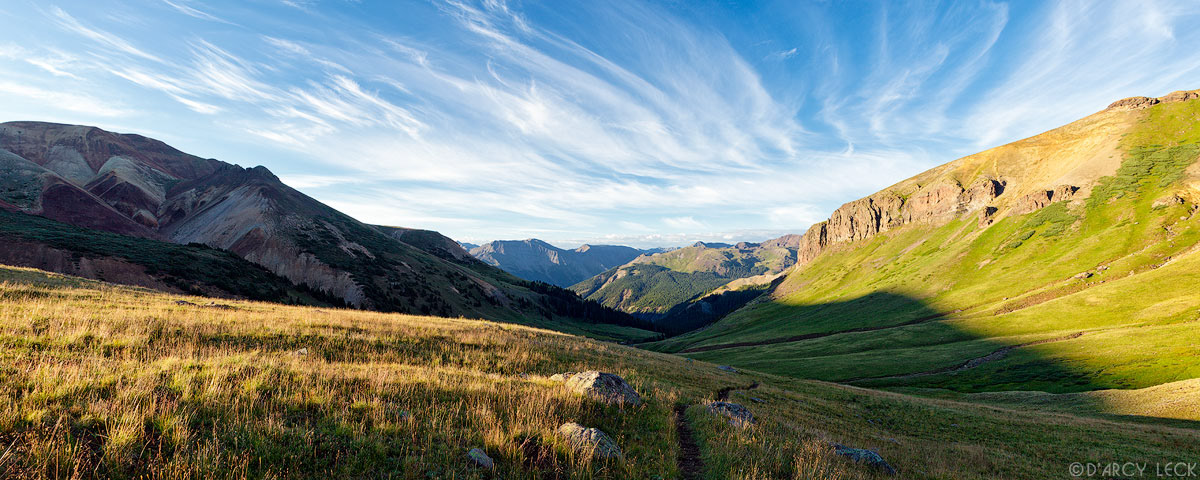 Matterhorn Creek valley descends down to Henson Creek Valley in the San Juan Mountains at early morning light, Colorado